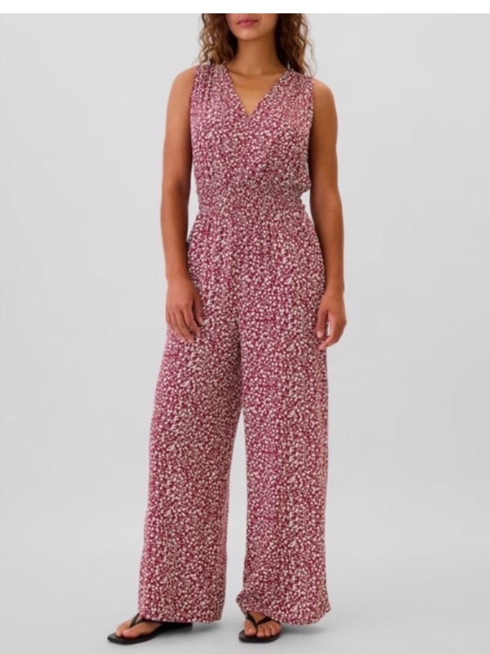 GAP Women's Floral jumpsuit - Burgundy and white